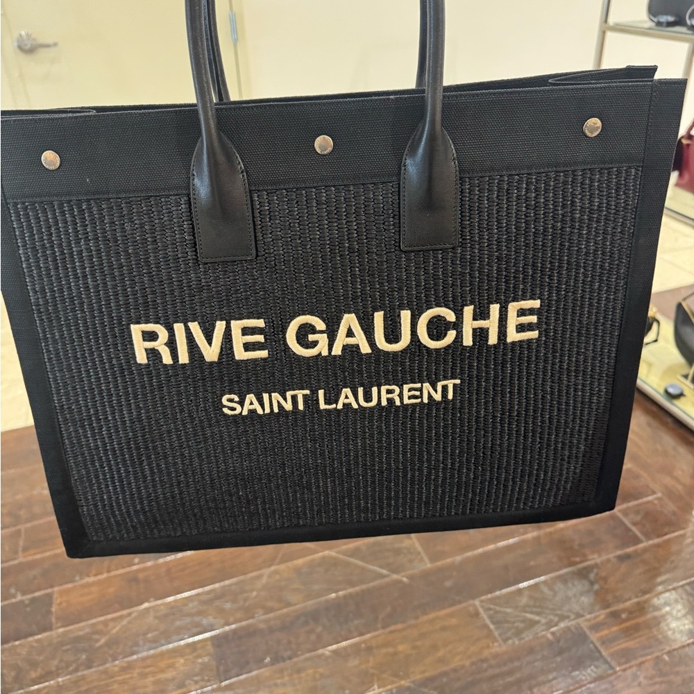 Saint Laurent Black and Cream Rive Gauche Tote new with tag